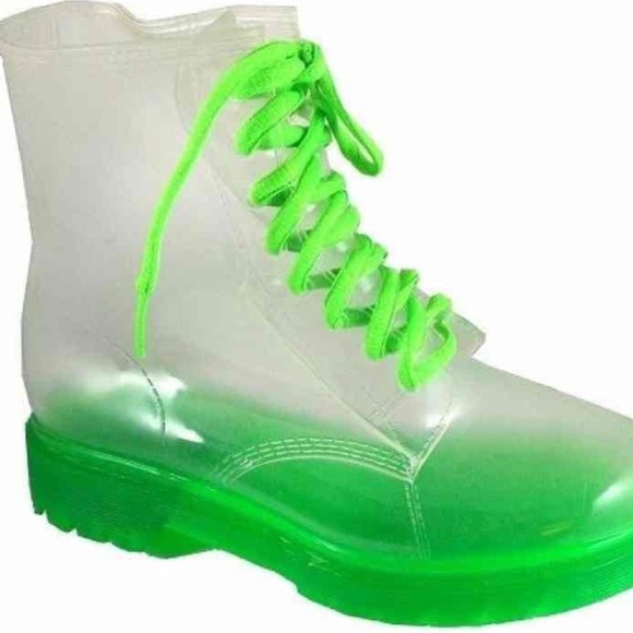 Women’s green clear lace up combat rain boots brand new in box sizes 5.5-10 - Picture 2 of 2
